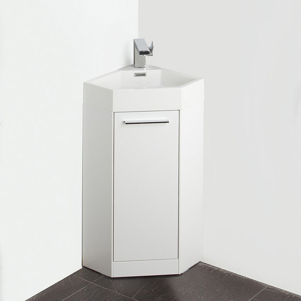 Coda 14" White Modern Corner Bathroom Vanity, Faucet FFT1040CH