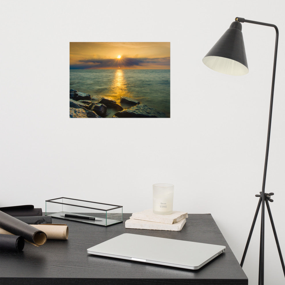 Sunset On Ocean, Sea, Beach Landscape Photo Unframed Wall Art Print, 12" X 16"