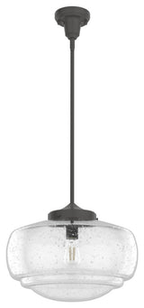 Hunter 16" Saddle Creek Noble Bronze 1-Light Seeded Glass Pendant Fixture