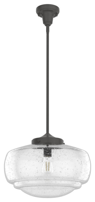 Hunter 16" Saddle Creek Noble Bronze 1-Light Seeded Glass Pendant Fixture