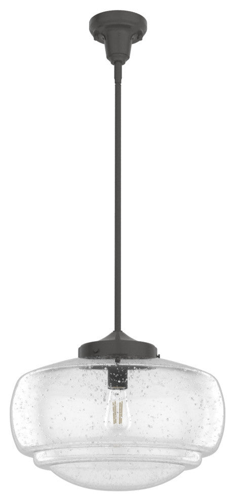 Hunter 16" Saddle Creek Noble Bronze 1-Light Seeded Glass Pendant Fixture