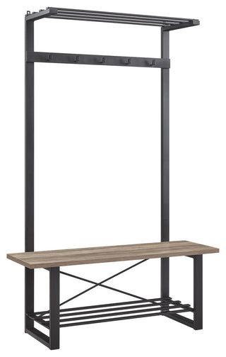 47" Industrial Wood Hall Tree - Grey Wash