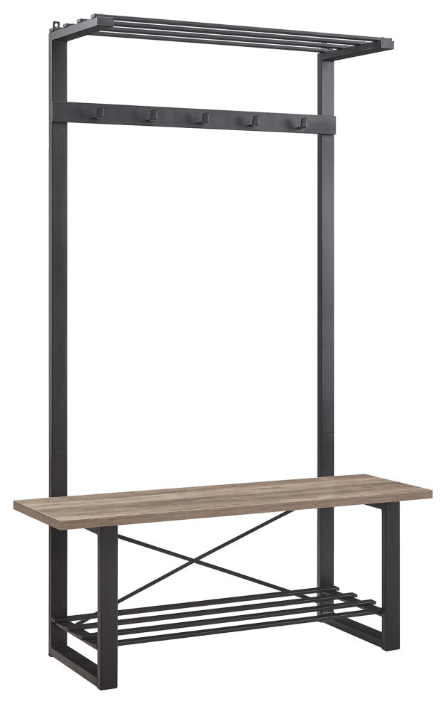 47" Industrial Wood Hall Tree - Grey Wash