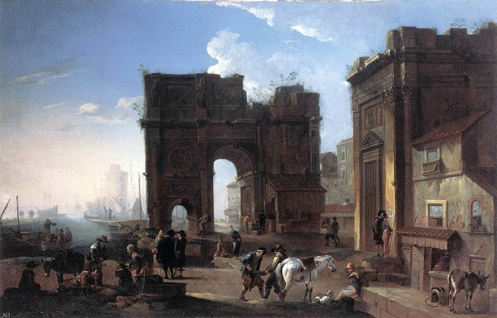 Alessandro Salucci Harbour View with Triumphal Arch Gallery Wrapped Canvas Print