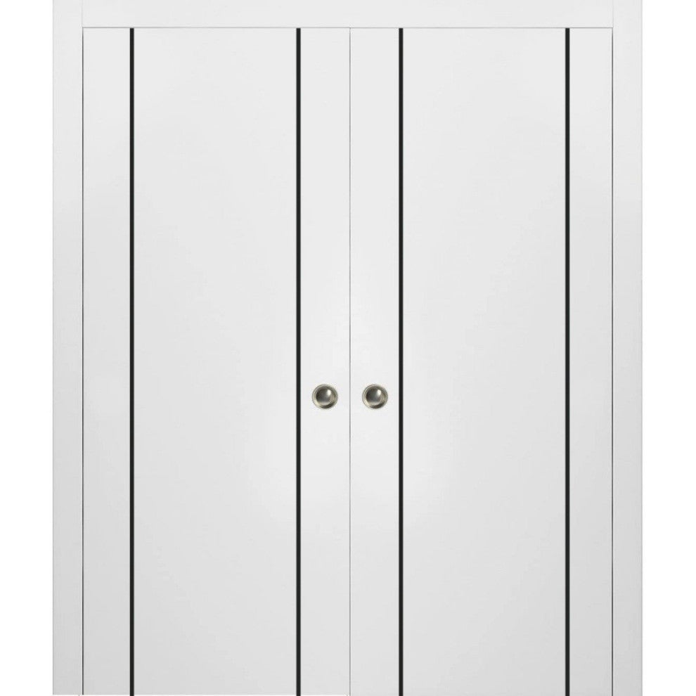 French Double Pocket Doors 64x96 | Planum 0016 White Silk | Kit Trims Rail