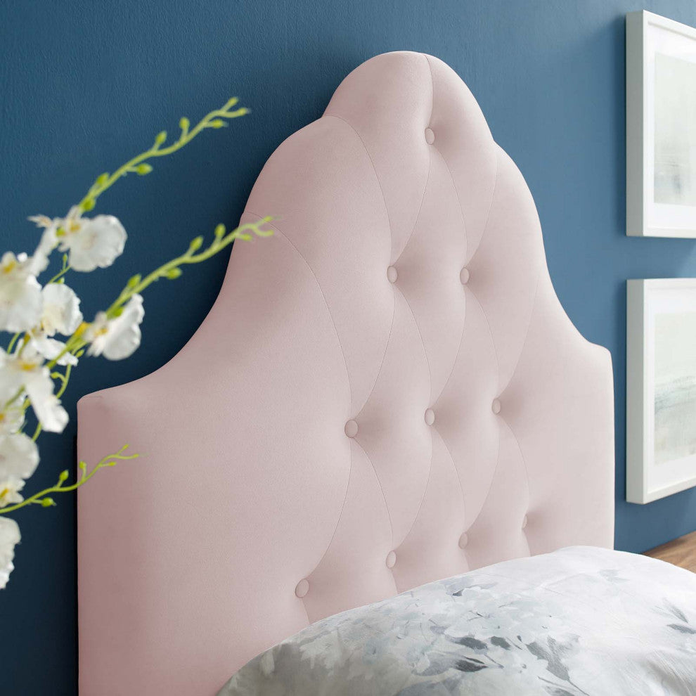 Contemporary Modern Bedroom Twin Size Tufted Headboard, Velvet Fabric, Pink
