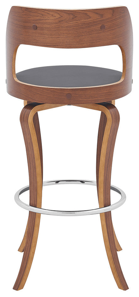 39" Gray And Brown Faux Leather Swivel Bar Height Chair With Footrest