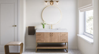 Bahia Bath Vanity, Oak, 48", Brushed Gold Hardware, Single, Freestanding