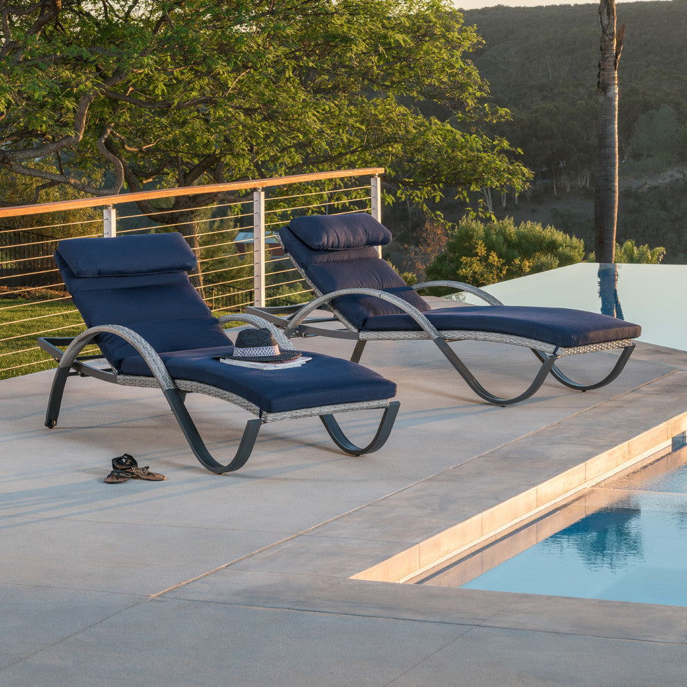 Cannes 2 Piece Aluminum Outdoor Patio Chaise Lounge Chairs, Navy Blue