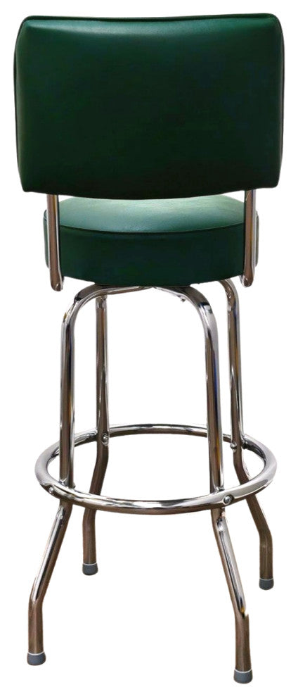 Retro Home Single Ring Upholstered 30" Swivel Bar Stool with Back, Green