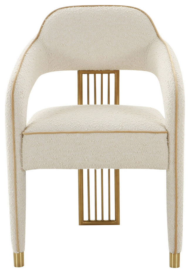 Corralis Cream Boucle Dining Chair, Fabric Armchair with Gold Stainless Steel