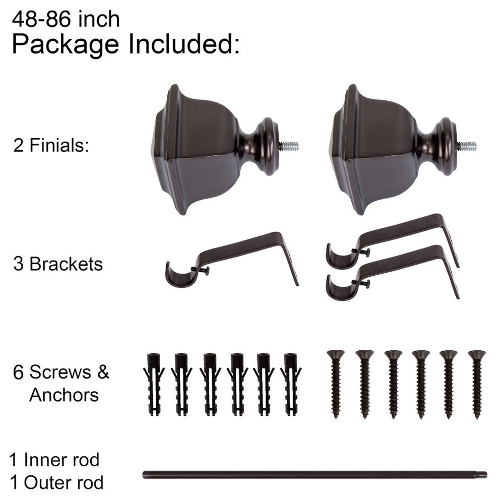 UTOPIA ALLEY 3/4" Single Adjustable Curtain rods for Windows, Oil Rubbed Bronze, 48"-86"