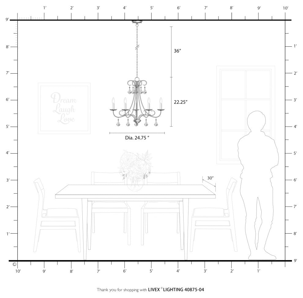 Daphne 5-Light Black Chandelier, Antique Brass Accents and Clear Crystals
