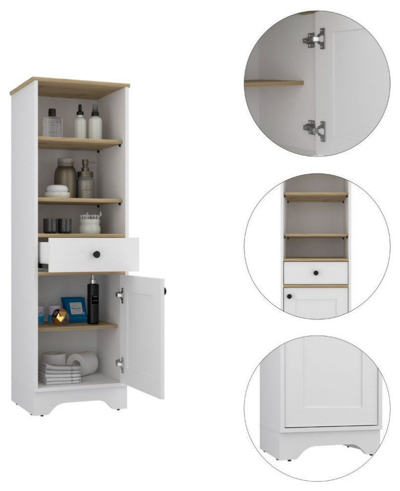 DEPOT E-SHOP Norwalk Linen Cabinet with Drawer, Light Oak/White