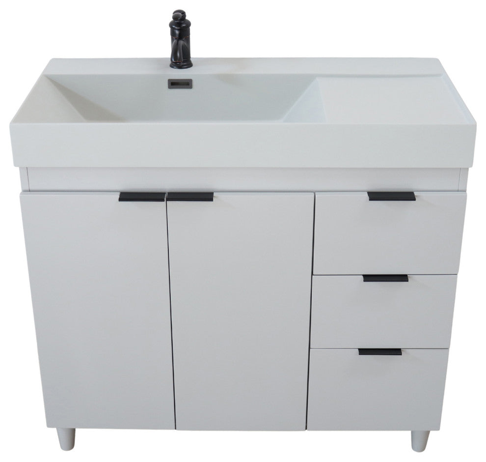 39" Single Sink Vanity, French Gray With Light Gray Composite Granite Top