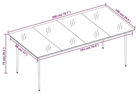 vidaXL Patio Dining Table Black Steel and Glass Garden Dinner Desk Furniture
