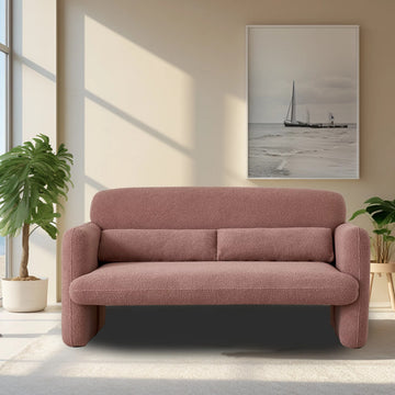 59" Modern Sherpa Loveseat Sofa, Lambswool Upholstered Seat, Dark Pink