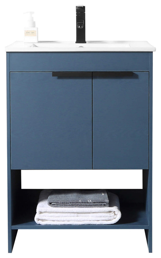 Phoenix Bath Vanity With Ceramic Sink - Full Assembly Required, Navy Blue, 24 Inch