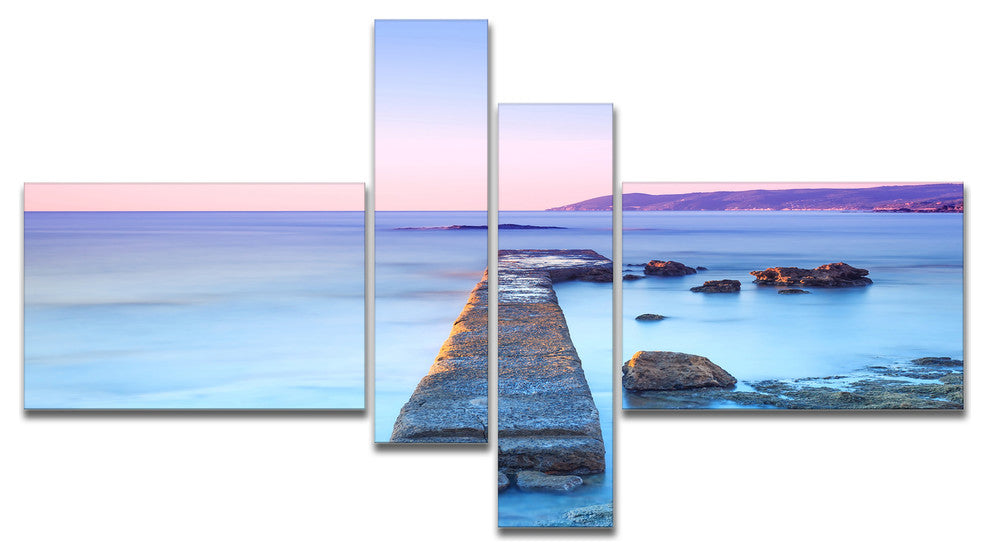 Purple Sea and Sky, Seascape Canvas Art Print, 60"x32", 4 panels