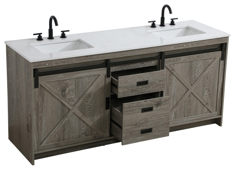 Home Living 72" Double Bathroom Vanity, Rustic Grey