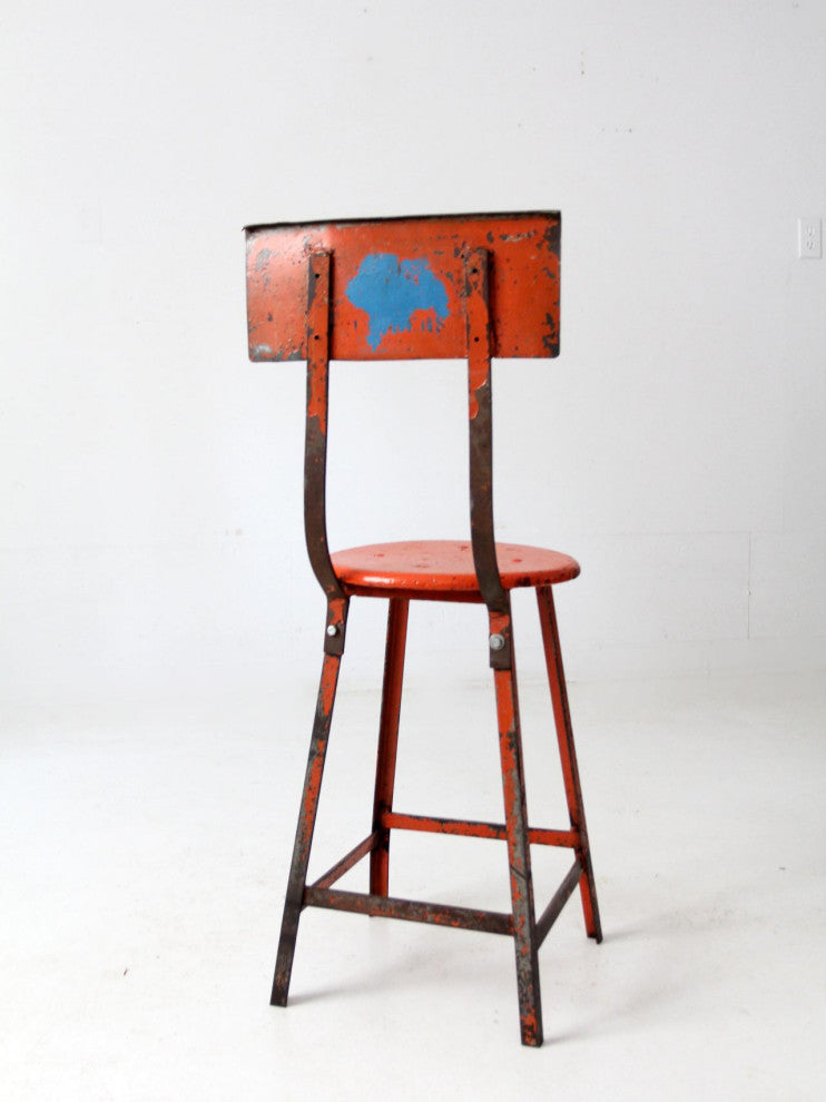 Consigned, Vintage Orange Industrial Stool