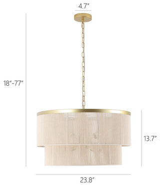 GetLedel 23.8" 6-Light Dimmable Handwoven Drum Chandelier, Gold