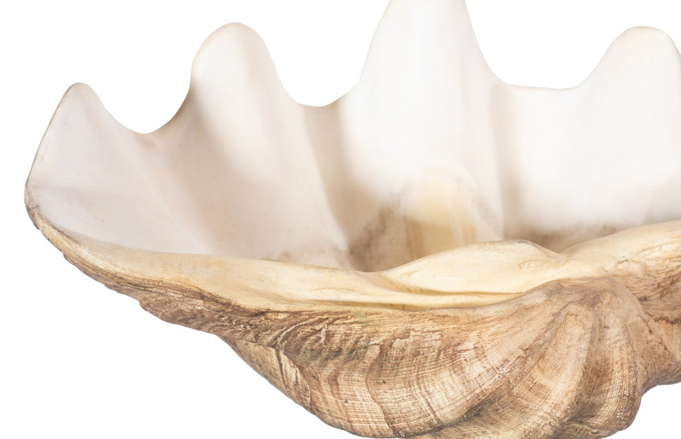 Cast Clam Shell Bowl, Faux Finish, 16x11x7"h