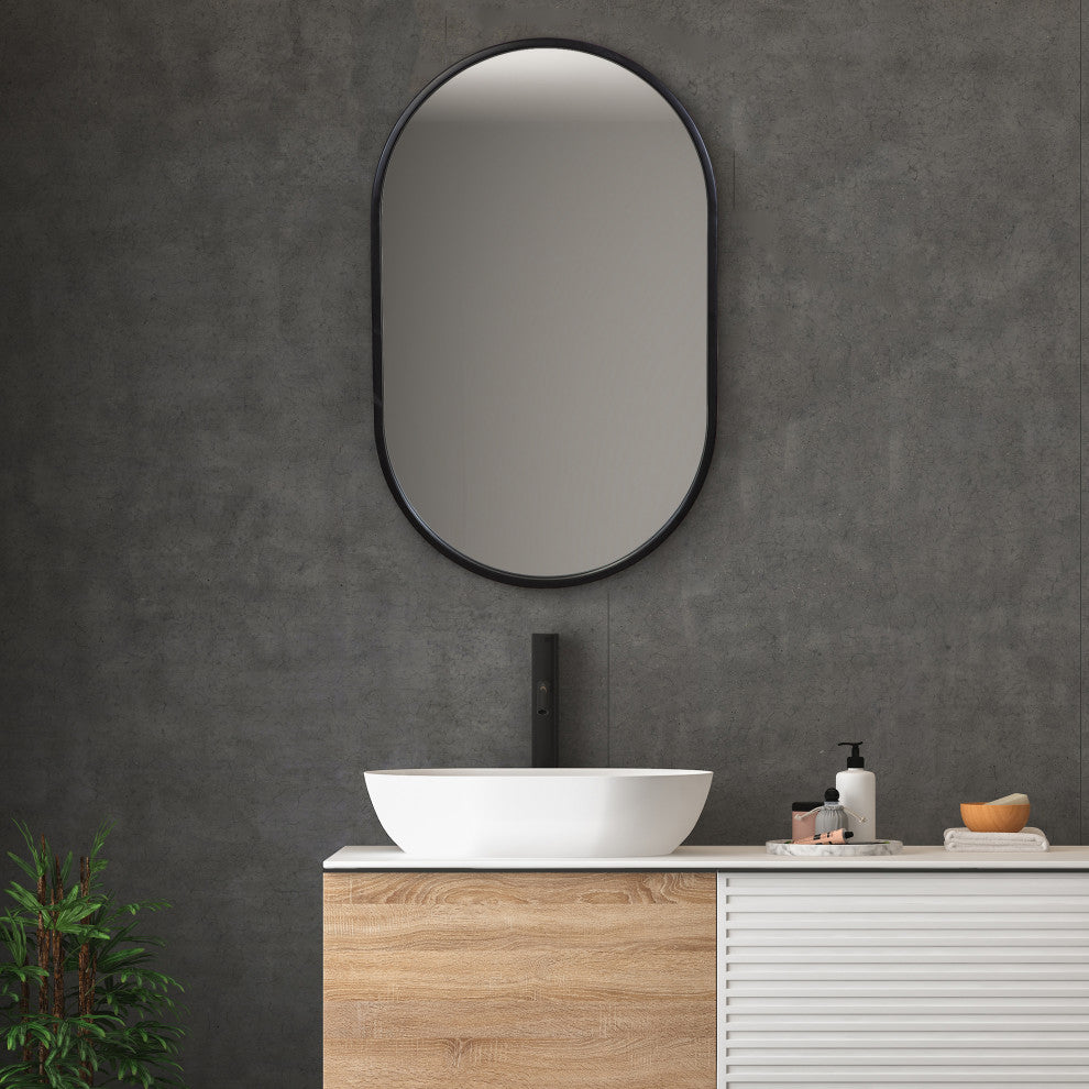 Varina Minimalist Oval Mirror, Black