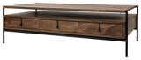 Glenn II 54x30 Brown Solid Wood Black Metal Base With3 Drawers Coffee Table