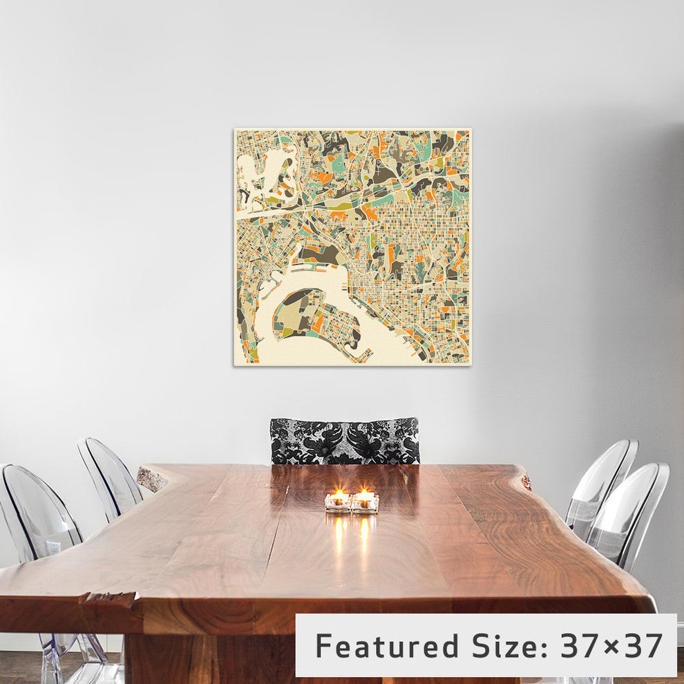 "Abstract City Map of San Diego" by Jazzberry Blue, 26x26x1.5