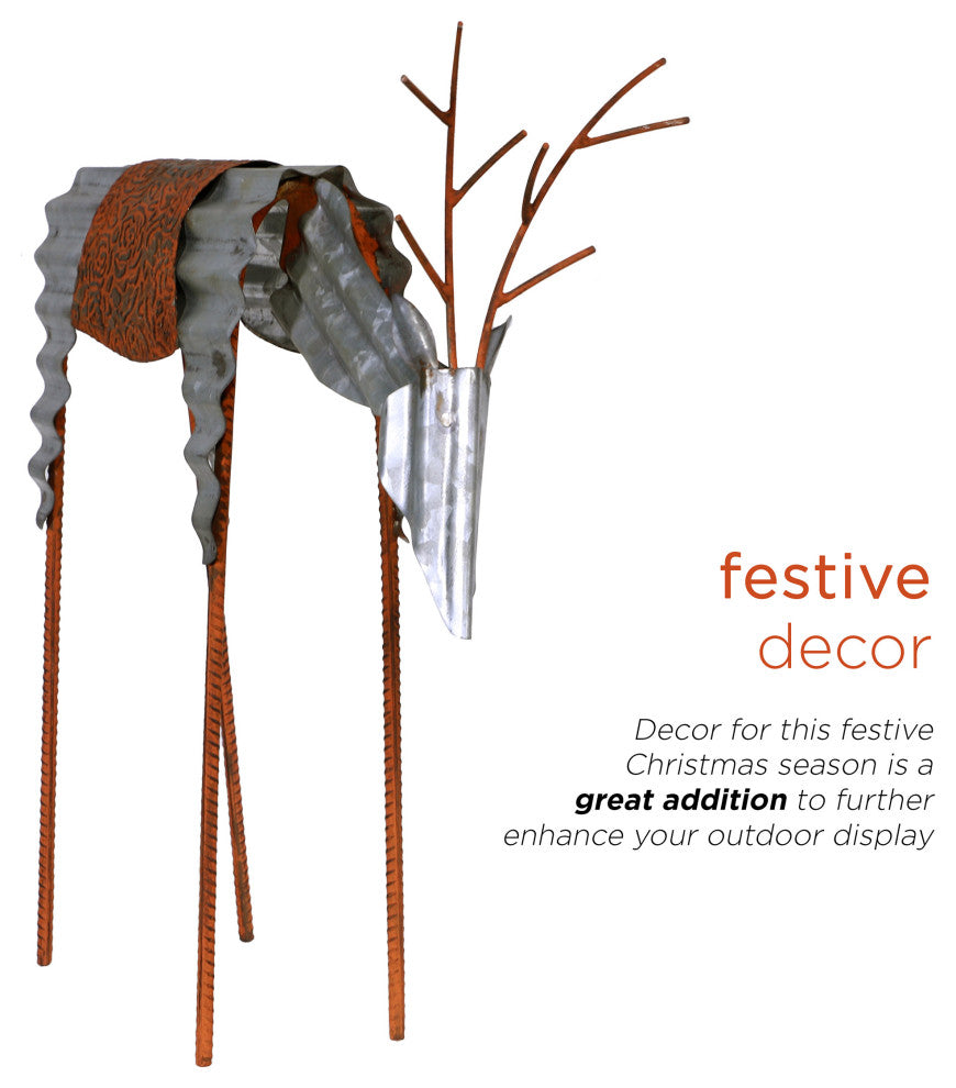 20"H Outdoor Metal Rustic Grazing Reindeer Lawn Christmas Holiday Decoration