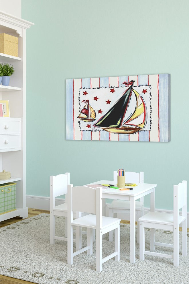 Marmont Hill, "Sailboat Blue" by Reesa Qualia Painting on Wrapped Canvas, 60x40