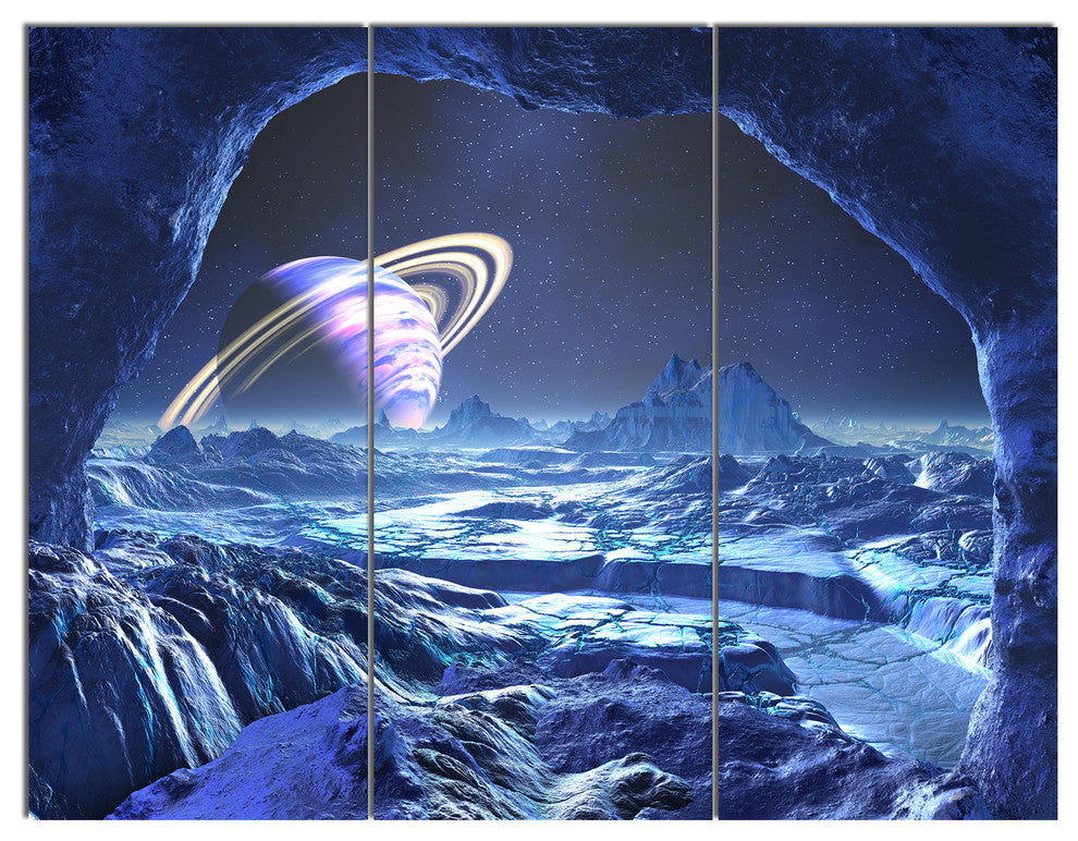 Electric Blue Alien World, Landscape Triptych Canvas Art Print, 36x28, 3 Panels