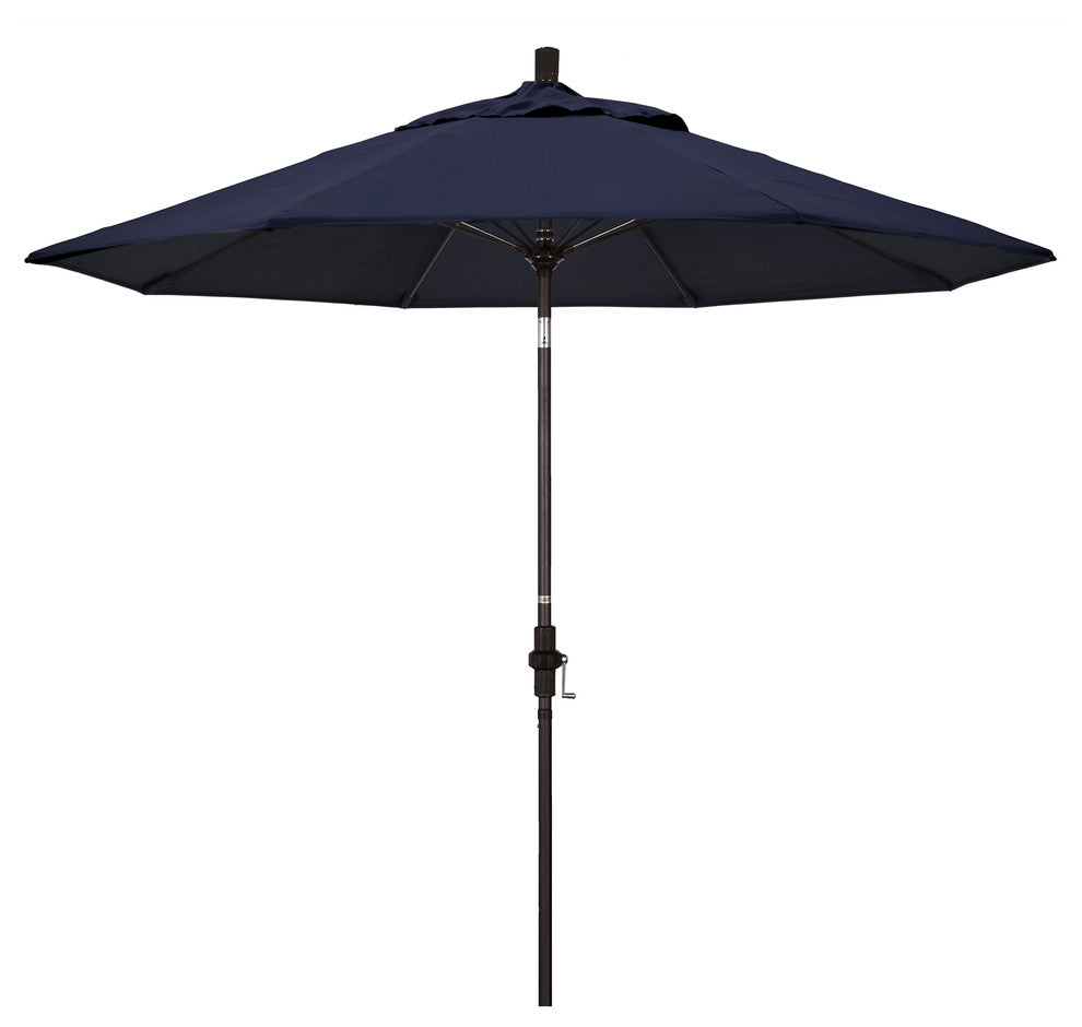 9' Bronze Collar Tilt Lift Fiberglass Rib Aluminum Umbrella, Sunbrella, Navy