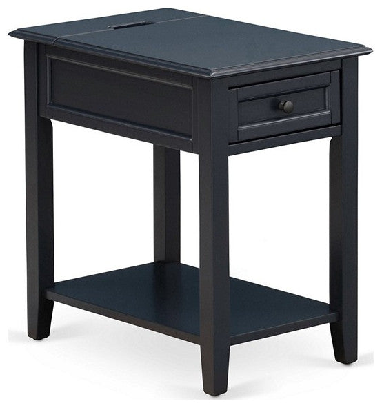 Mid Century Night Stand For Bedroom, 1 Wooden Drawer, Navy Blue Finish