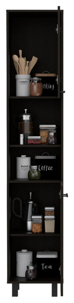 Sheffield 2-Door Pantry Cabinet, with 2 Open Shelves, Black