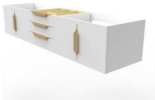 CastelloUSA Alpine 72" Wall Mounted Vanity, Base Only, White, Gold Handles