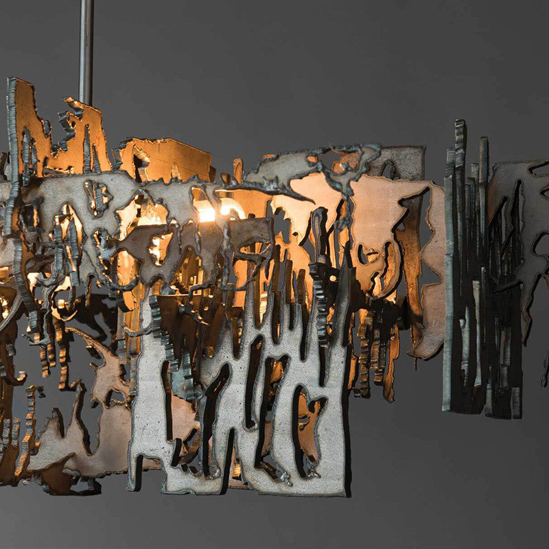 Acquanegra Cremonese | Postmodern Grey/Gold Metal Art Rectangle Chandelier, Grey, L39.4", Warm Light, Dimmable