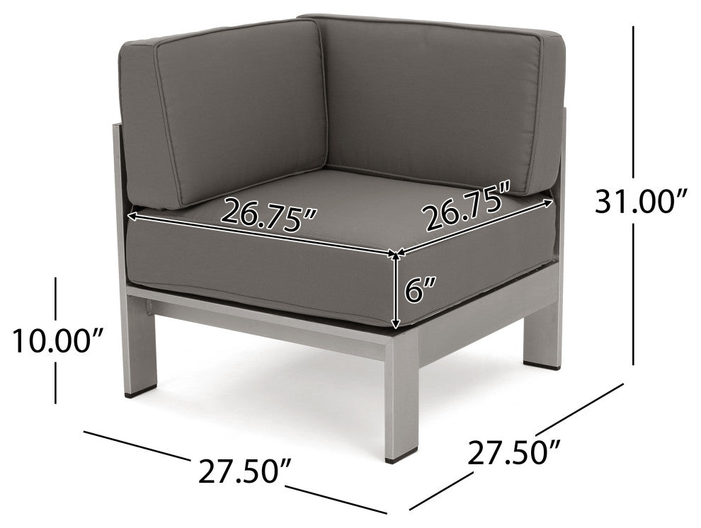 GDF Studio Crested Bay Outdoor Aluminum Framed Sofa Set With Fire Table, Dark Gray