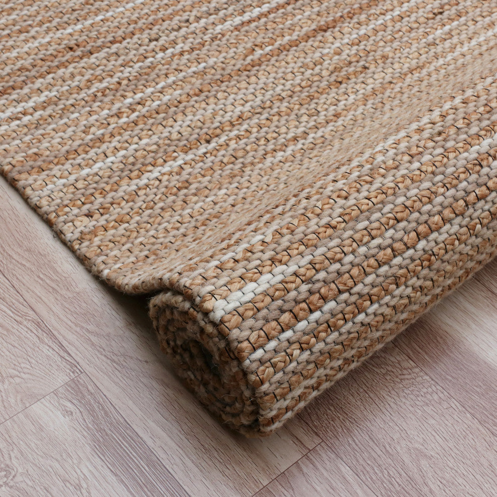 Crest Beige Rustic Striped Handmade Jute/Wool Blend Area Rug, 8' x 10'