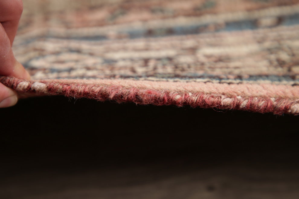 Consigned, Handmade Persian Antique Worn Oriental Faded Area Rug, Peach, 5'x8'