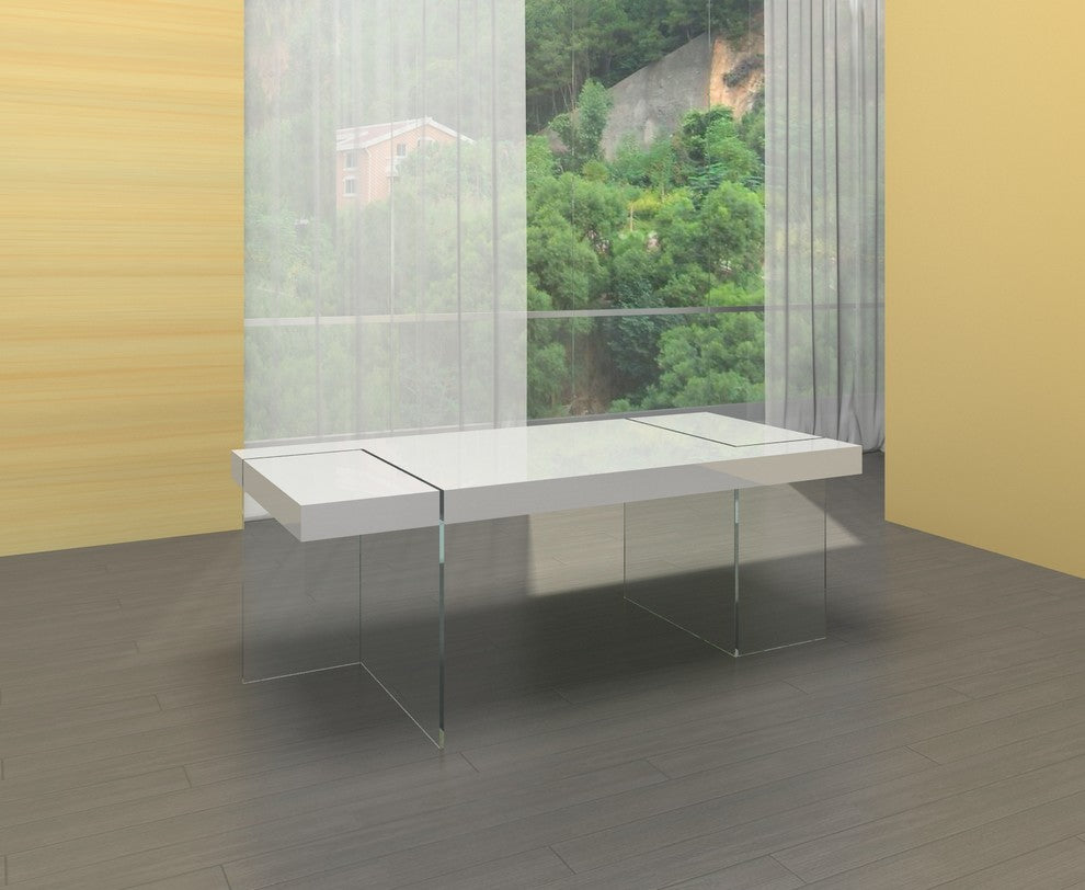 White Lacquer Dining Table With 15mm Thick Glass Base