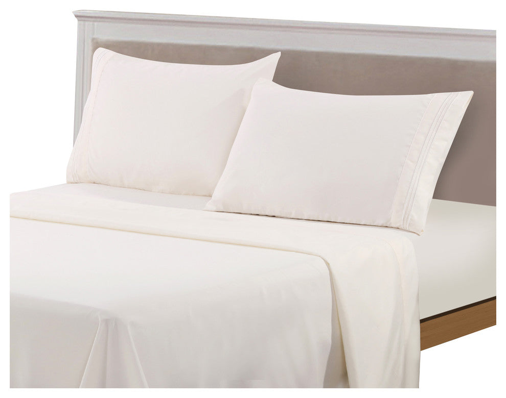 Brushed Microfiber Embroidered 1800 Bedding, 4 Piece, White, Twin