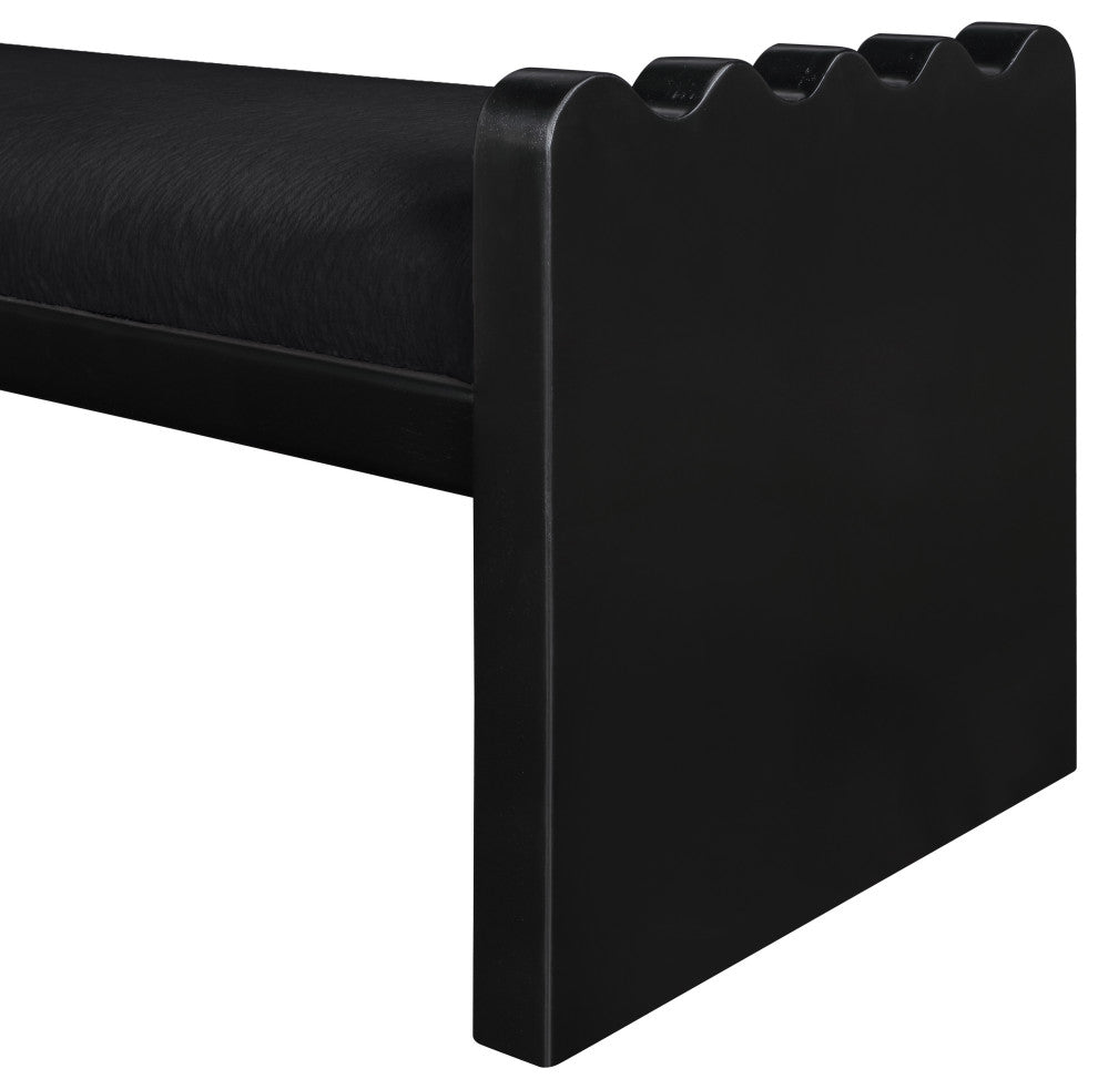 Sonia Upholstered Bench, Black, Velour Fur Fabric, Black Finish
