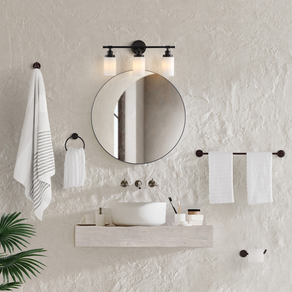 3-Light Classic Vanity, Frosted Glass Shades, Bathroom Accessory Set, 5-Piece
