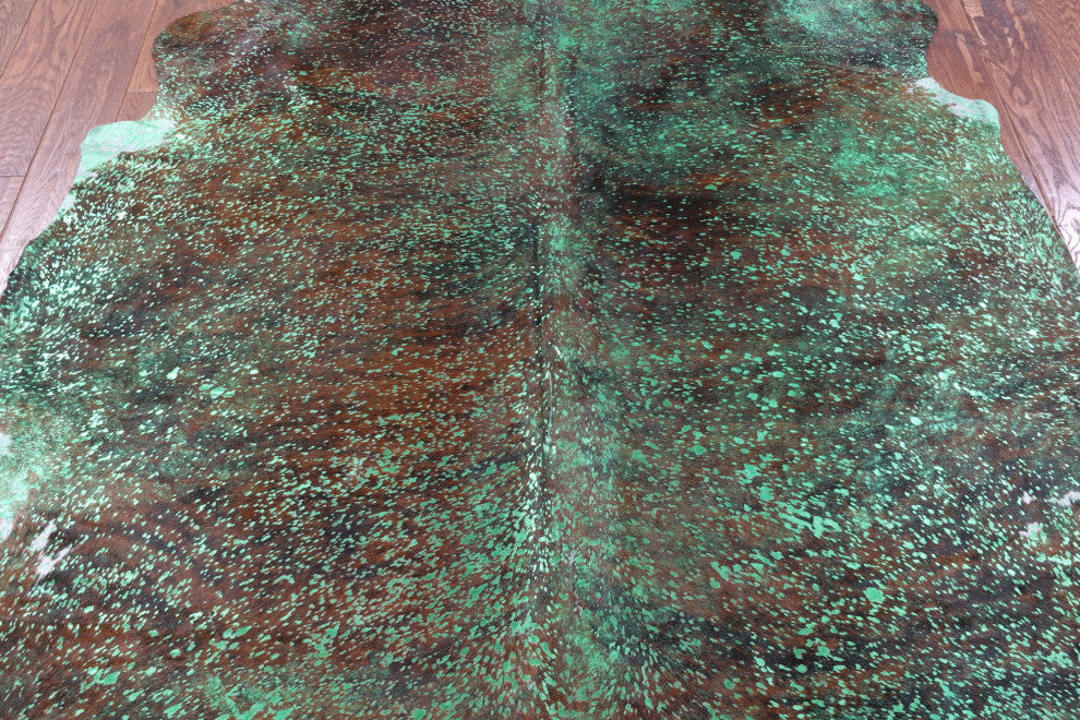 7' 0" X 6' 6" Green Metallic Cowhide Rug C2154