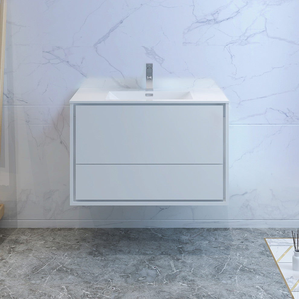 Fresca Catania 36" Gloss White Wall Hung Cabinet With Integrated Sink
