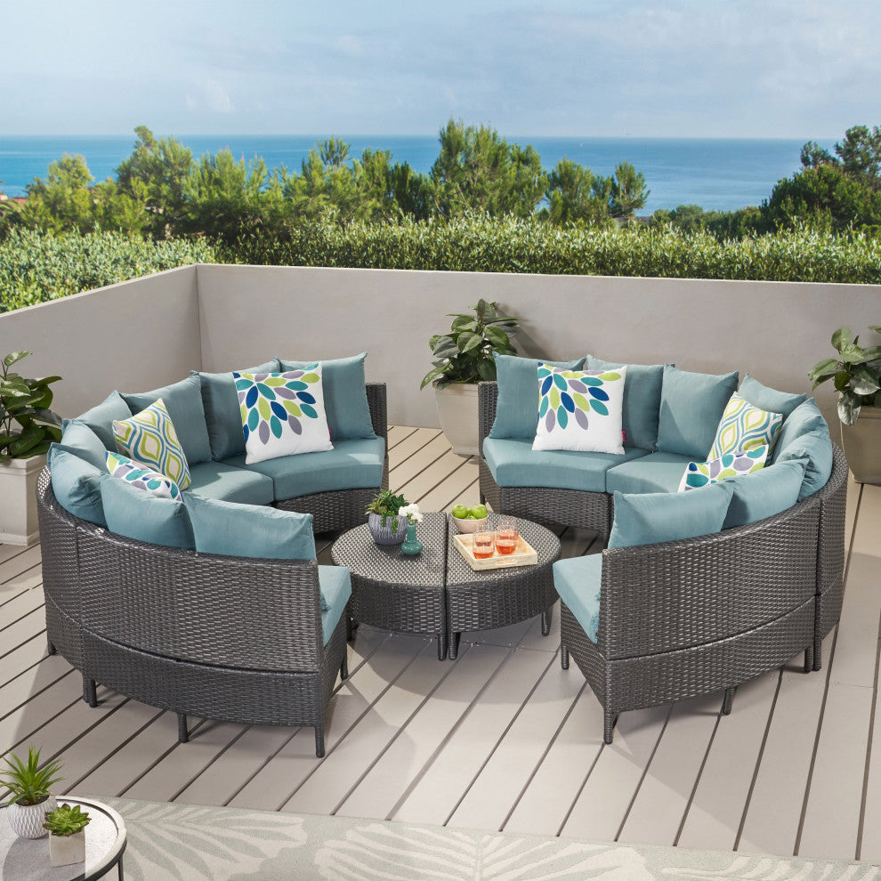 GDF Studio 10-Piece Venice Outdoor 8 Seater Round Wicker Sectional Sofa Set