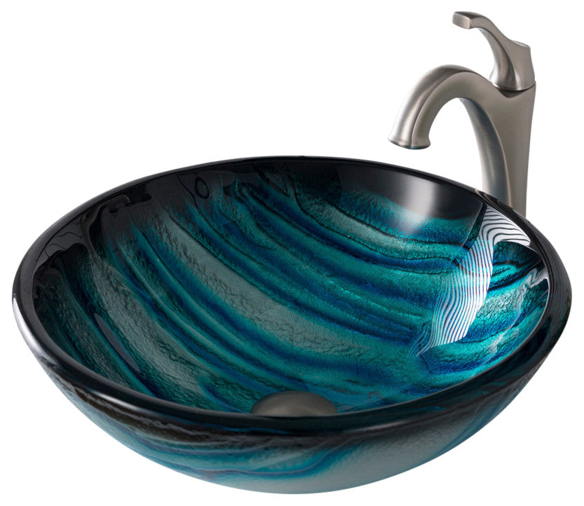 Glass Vessel Sink, Bathroom Arlo Faucet, Drain, Ring, Spot Free Stainless Steel