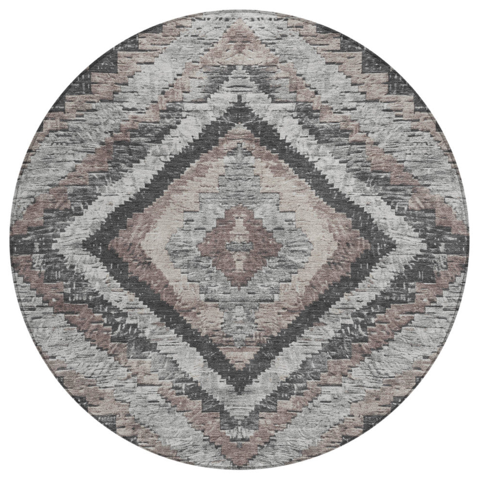 Machine Washable Indoor/Outdoor Chantille ACN1890 Taupe 8' x 8' Round Rug